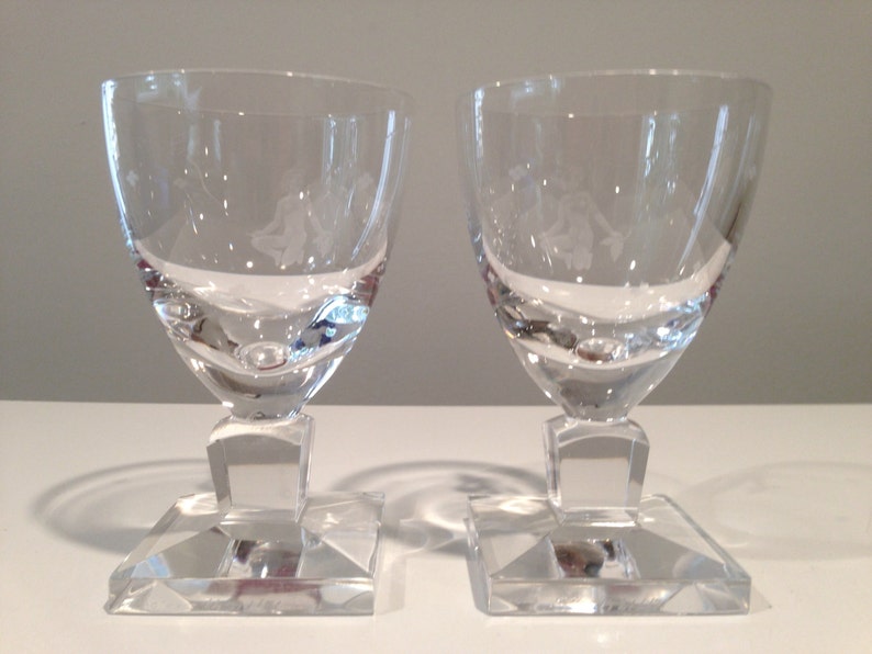 8 Orrefors White Wine Glasses Engraved Nude W Grapes by Nils Landberg W