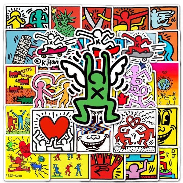 Random Keith Haring-inspired Stickers - Laptop, Travel Mug, Skateboard, Journal, Collage