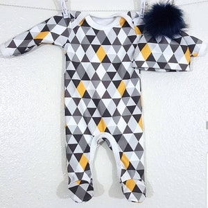 Organic Cotton Baby Footie and Hat Set: Geometric Triangle Print