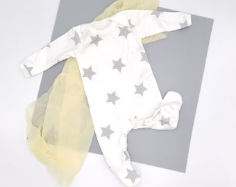 Gender Neutral Baby Footie, Organic Baby Coming Home Outfit, 0-3 Months Newborn Clothes, Boutique Quality Baby Footie, Discounted Sample