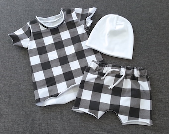 Buffalo Plaid Baby Outfit, Plaid Shirt and Shorts Set, Gender Neutral Baby Clothes, Baby Summer Outfit, Baby Shower Gift