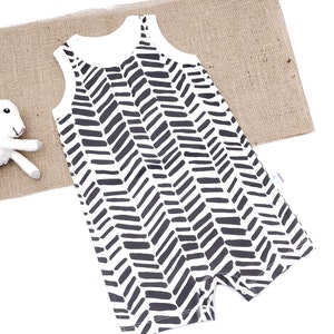 Organic Cotton Baby Romper: Black Tribal Chevron Harem Style