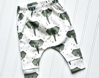 Organic Baby Leggings, Exclusive Geometric Elephant Design, Baby Boy Pants 0-3 Months, Organic Cotton Baby Clothes, Safari Nursery Gift