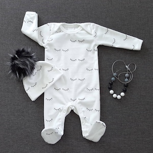 Organic Cotton Baby Footie: Eyelash Print Newborn Outfit