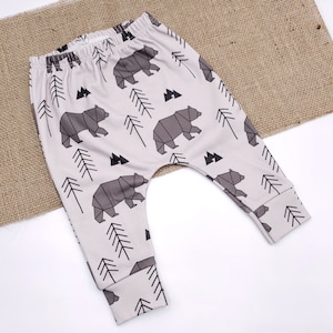 Organic Cotton Baby Leggings: Geometric Bear Harem Pants