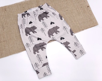 Organic Cotton Baby Leggings: Geometric Bear Harem Pants