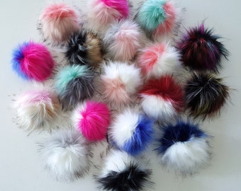 Color Block Faux Fur Pom Pom, Large Hat Topper, Beanie Pom Pom, Removable Pom Pom, Knitting Supplies, Crochet Hat Accessory