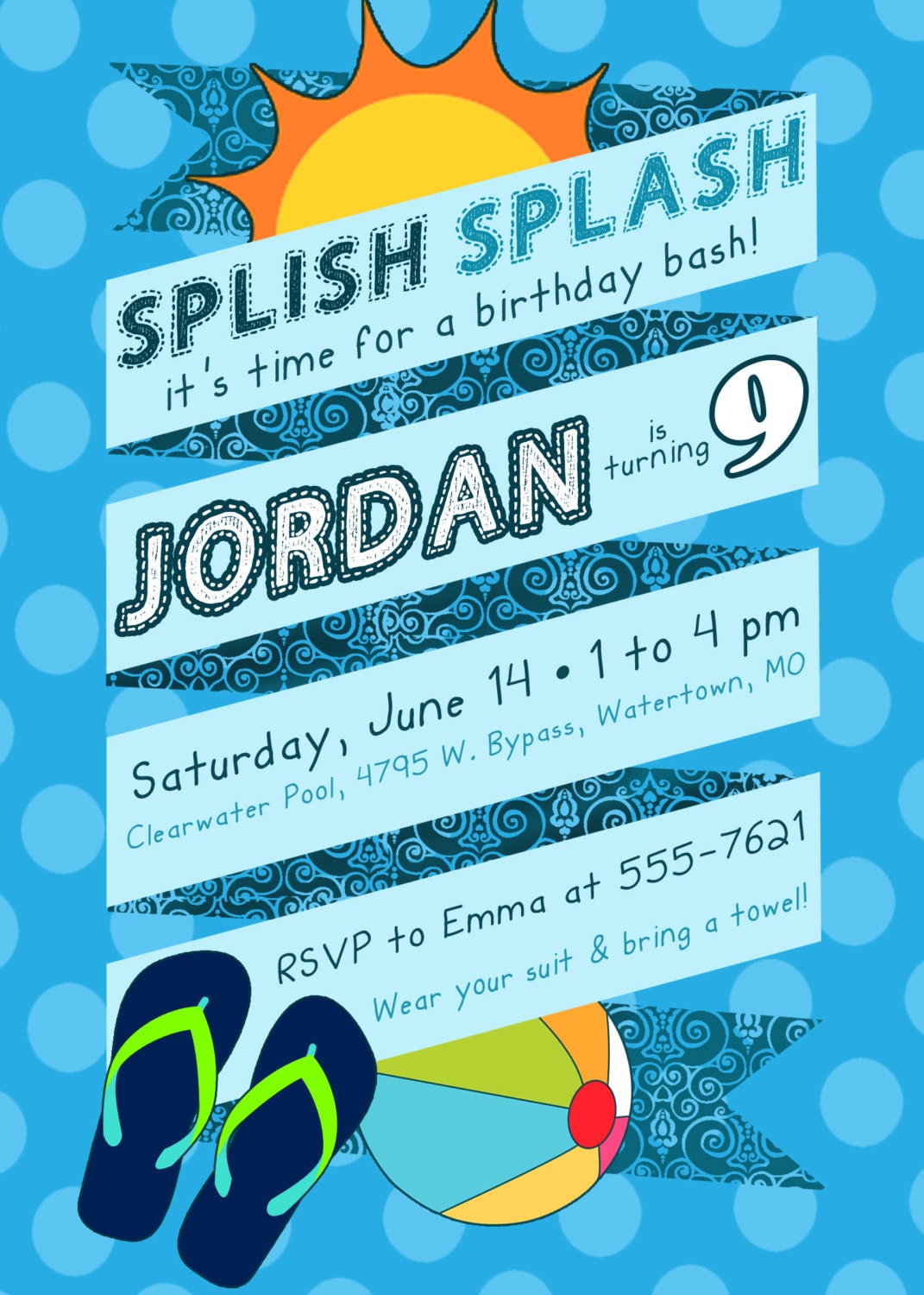SWIM PARTY Themed Birthday invitation POOL Themedigital | Etsy