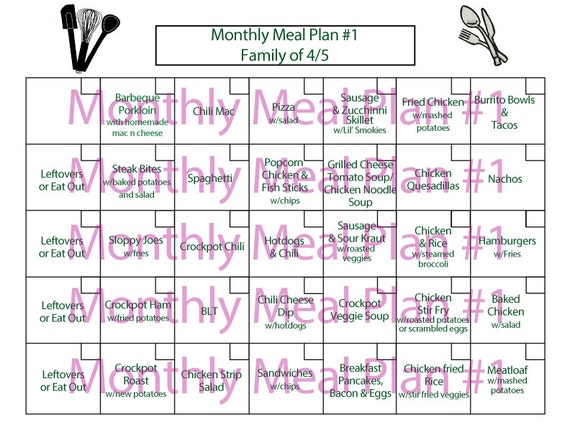 monthly family meal plan 1menu planning5 weeks of recipes etsy