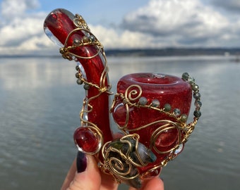 Moon Agate Moon Pipe ~ Wirewrap Sherlock Pipe