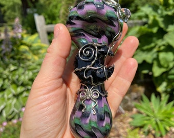 Obsidian Moon Pipe ~ Wirewrap Glass Pipe
