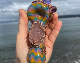 Pink Druzy Pipe ~ Wirewrap Glass Pipe