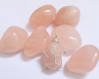 Wire Wrapped Rose Quartz Tumblestone Necklace