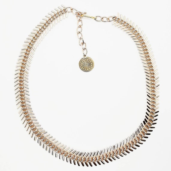 Vintage Rose Gold-tone Herringbone Chain Spiked Ar
