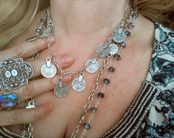 Small zodiac coin necklace gift vintage choker gold filled necklace boho gypsy nomad jewelry