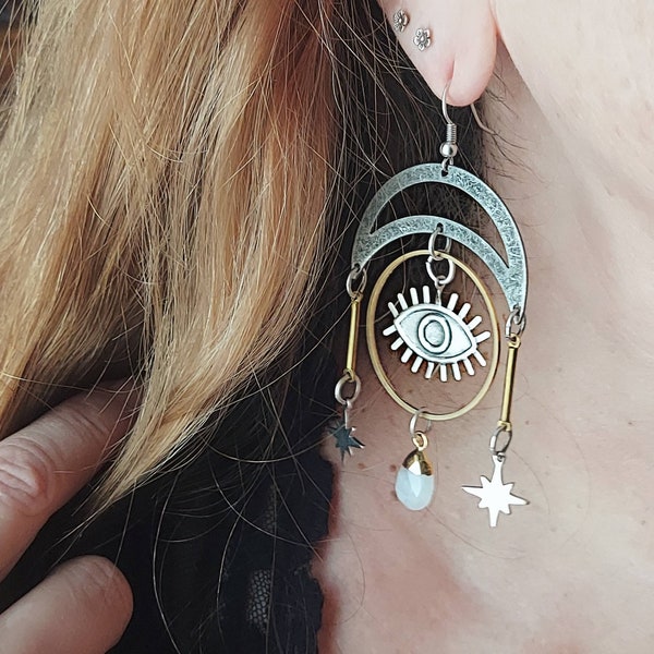 Eye Earrings, Bohemian Earrings, Boho Earrings, Gypsy Earrings, Dangle Earrings, Bohemian Jewelry, All Seeing Eye Earrings