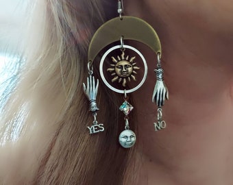 Sun and Moon Earrings, Ouija Earrings,  Bohemian Earrings, Boho Earrings, Ouija Earrings, Witch Earrings, Hippie Earrings, Occult Earrings