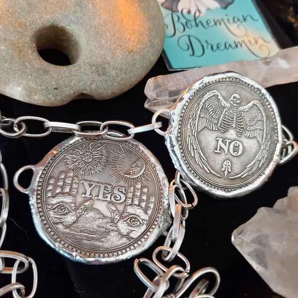 Ouija Coin Necklace, Halloween Necklace, Witch Necklace, Occult Necklace, Skeleton Necklace, Witchy Jewelry, Halloween Witch Necklace