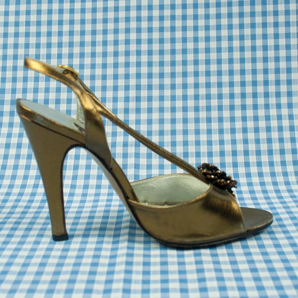 Gold Metallic Shiny Stiletto Sandals Vintage 1980s