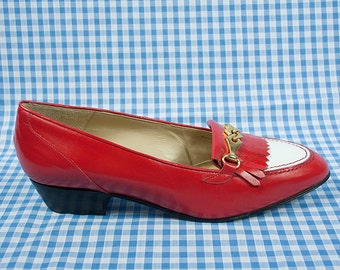 Vintage 1970s Red and White Leather Loafers