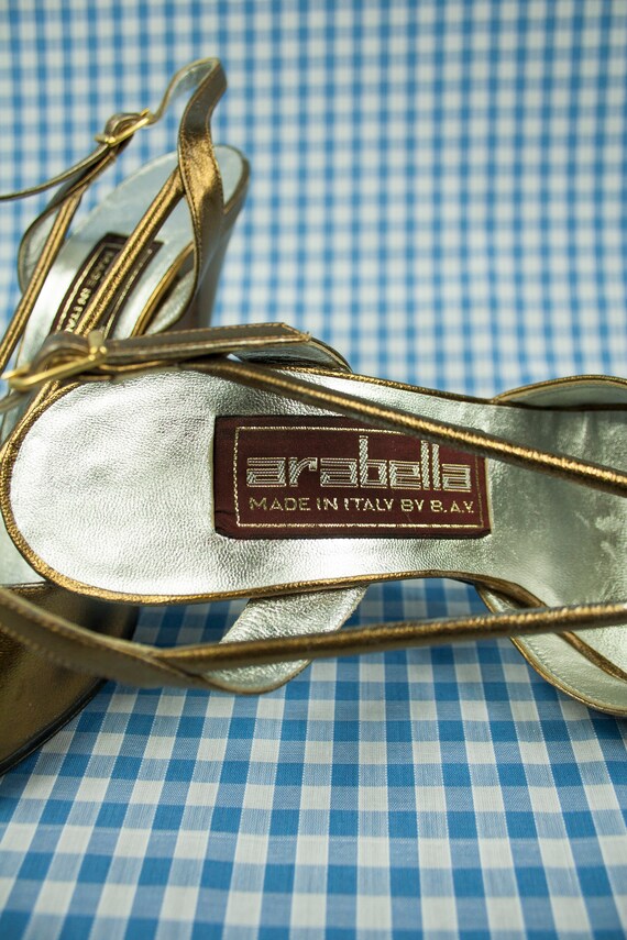 Gold Metallic Shiny Stiletto Sandals Vintage 1980s - image 4