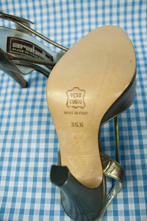 Silver Metallic Shiny Stiletto Sandals Vintage 19… - image 2
