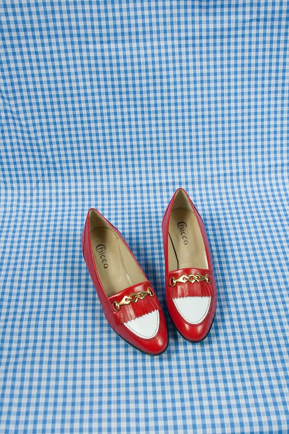 Vintage 1970s Red and White Leather Loafers - image 2