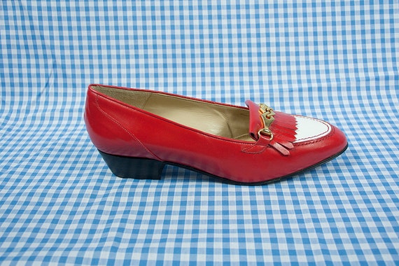 Vintage 1970s Red and White Leather Loafers - image 1