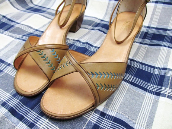 Open Toe Vintage Leather 1970s Summer Sandals - image 3