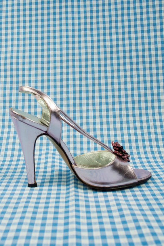 Lavender Metallic Shiny Stiletto Sandals Vintage 1