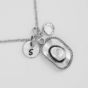 Cowboy Hat Necklace With Hand Stamped Initial Disc, Birthstone - Personalized Cowgirl Gift