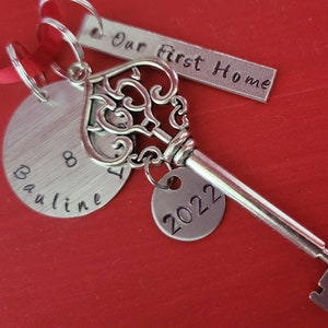 Our First Home 2024 Personalized Hand Stamped New House Christmas Ornament With Address and Skeleton Key Charm 2023 image 2