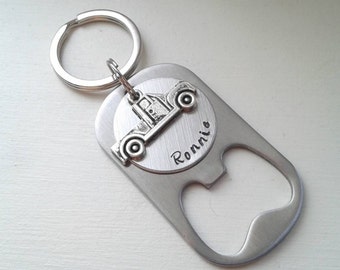 Daddy Papa Uncle Beer Opener Birthday Grandpa Pickup Truck Hand Stamped Bottle Opener Keychain Personalized Stainless Steel