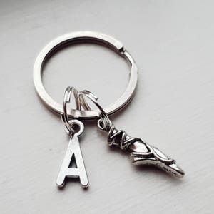 Small Ballet Slipper Keychain With Initial Charm - Personalized Dancer Key Chain