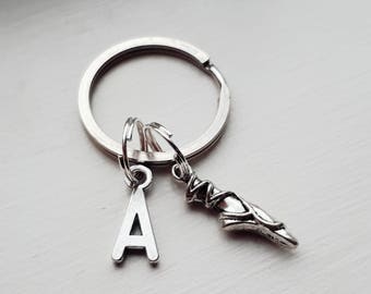 Small Ballet Slipper Keychain With Initial Charm - Personalized Dancer Key Chain