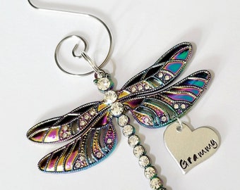 Dragonfly Custom Ornament With Name - Nanny  Grammy - Sympathy Gift  - Guardian Angel - Personalised Dragonfly Ornament