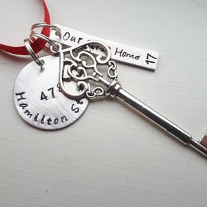 Our First Home 2024 Personalized Hand Stamped New House Christmas Ornament With Skeleton Key Charm, Address - House Warming Gift 2018