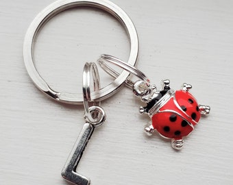 SMALL Ladybug Keychain With Initial Charm - Personalized Ladybug Key Chain