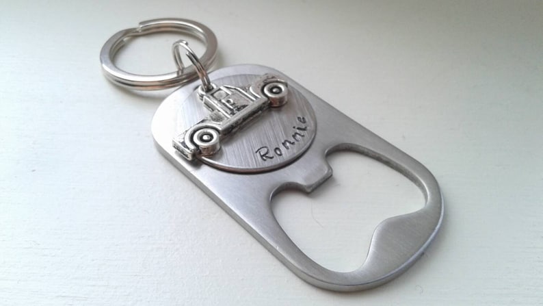 Daddy Papa Uncle Beer Opener Birthday Grandpa Pickup Truck Hand Stamped Bottle Opener Keychain Personalized Stainless Steel