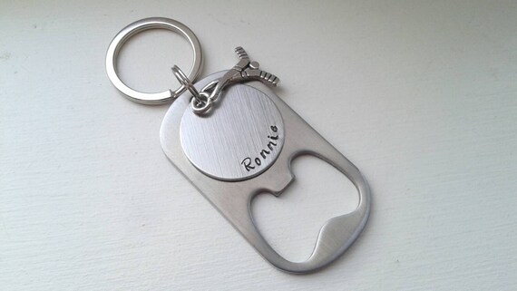 Hockey Charm Hand Stamped Bottle Opener Keychain Beer Opener