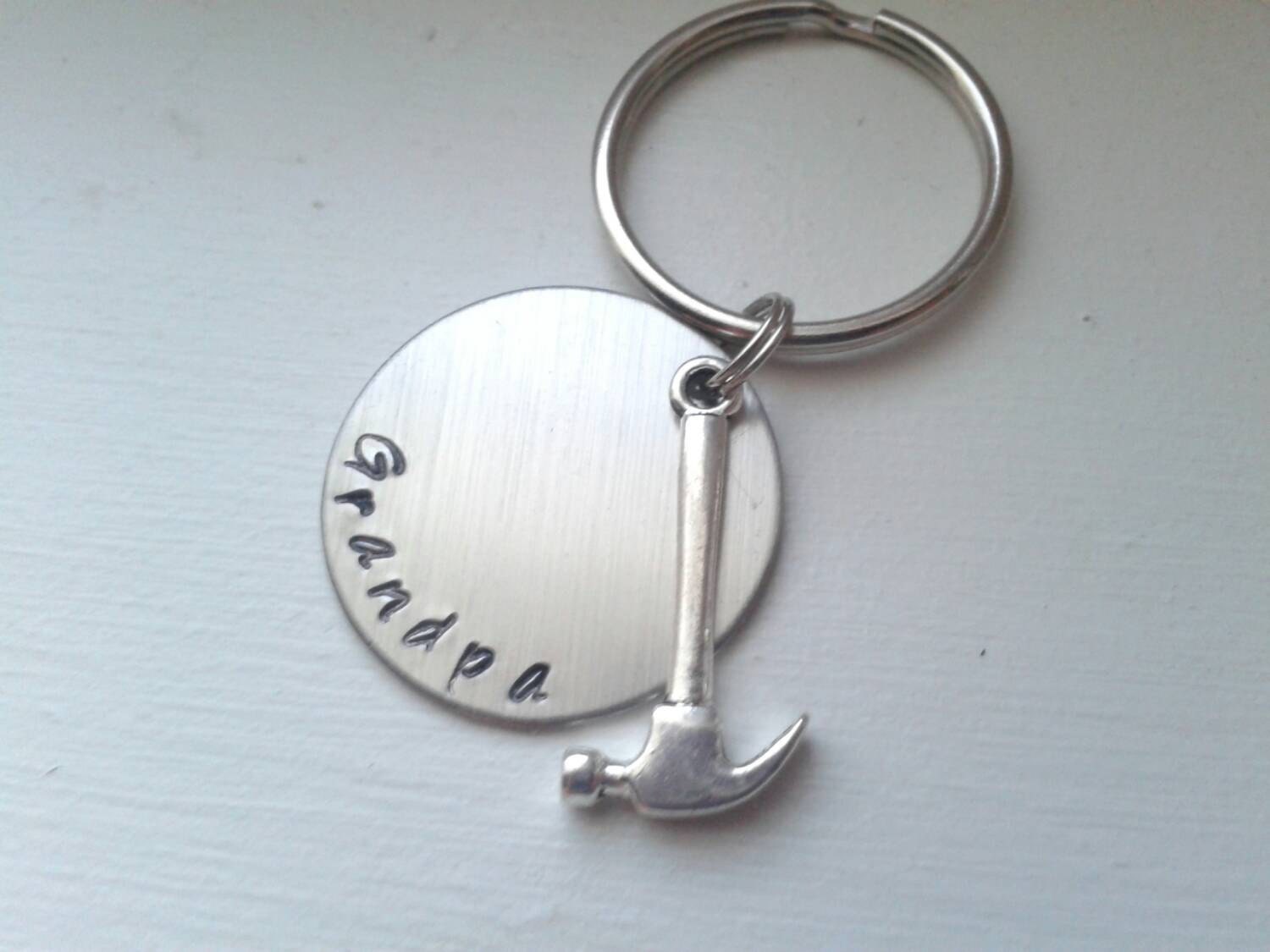 Custom Hand Stamped Keychain With Hammer Charm - Tool Keychain - Hammer ...