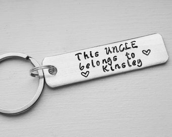 Hand Stamped This Uncle Belongs To Name  - New Uncle or Dad Keychain - Papa - Father's Day Gift - Established 2024 - Poppy - Personalized