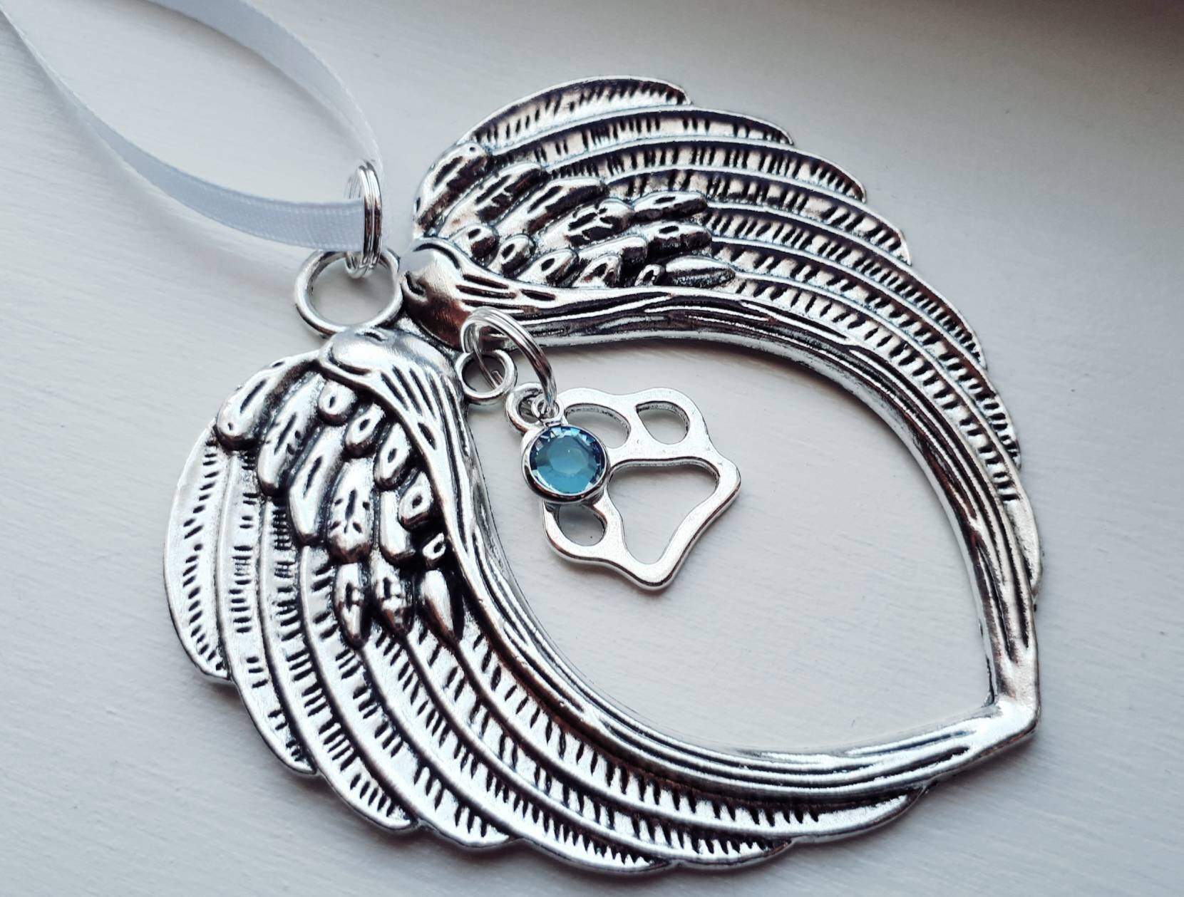 Dog Angel Wing Ornament With Paw Print Charm and Birthstone Option ...