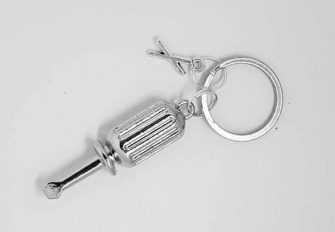 Large Screwdriver Keychain With Initial Charm - Personalized ...