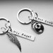 Set of Her Cowboy and His Angel Hand Stamped Keychains With Cowboy Hat and Angel Wing