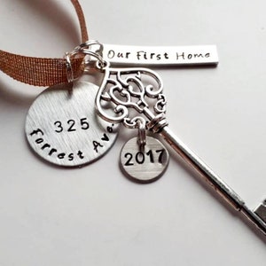 Our First Home 2024 Personalized Hand Stamped New House Christmas Ornament With Address and Skeleton Key Charm 2023