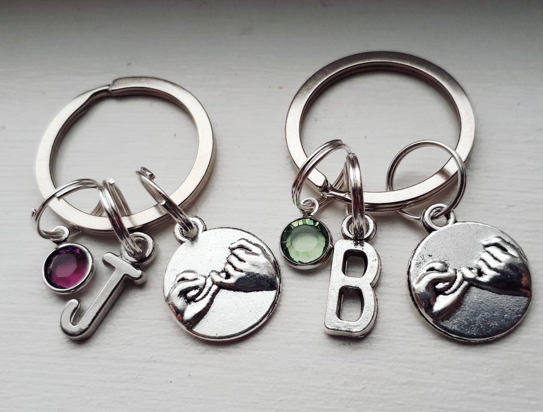 Swear Key Rings Set of Two SMALL Pinky Swear Keychains With Birthstone and Initial ...