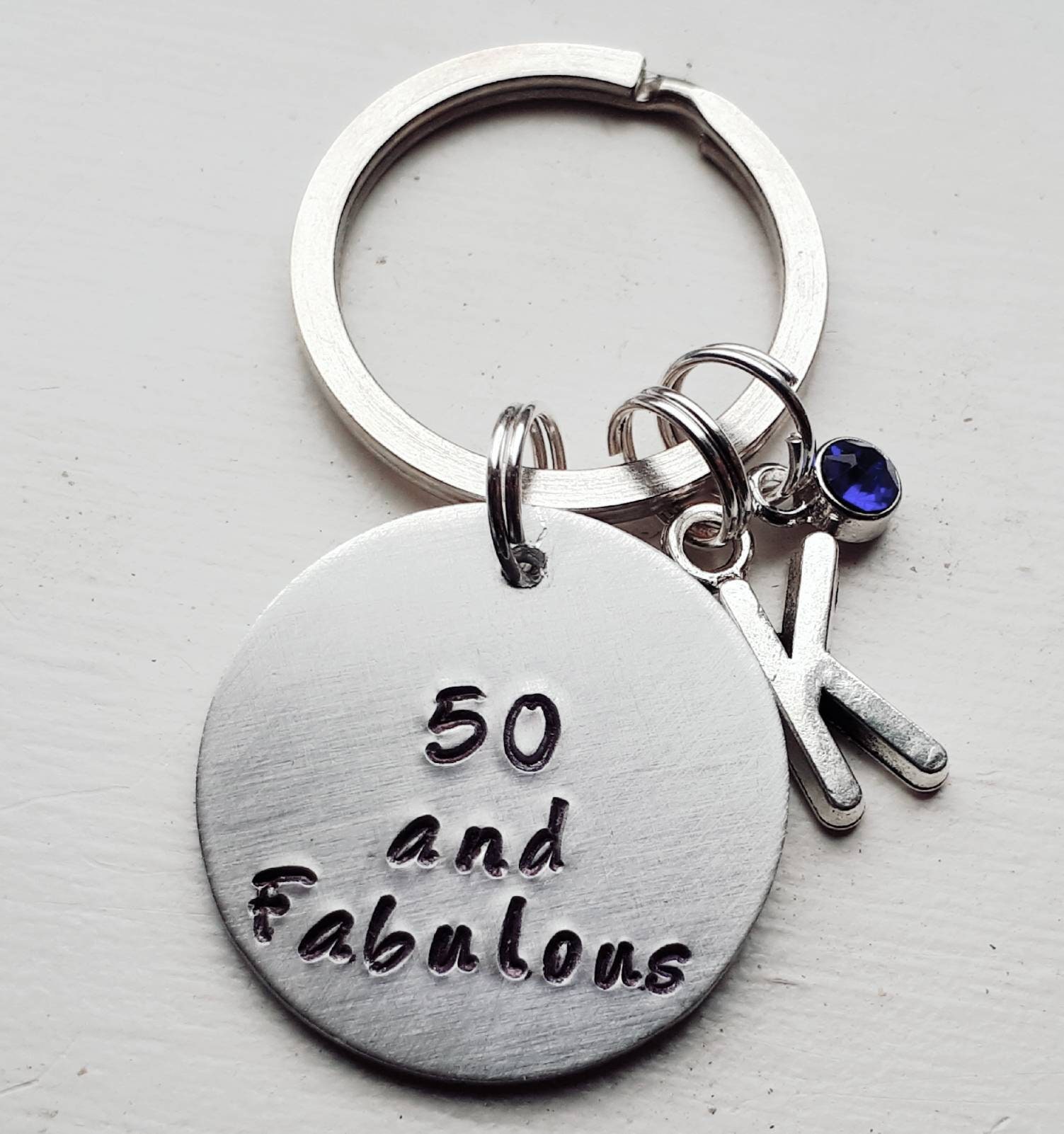 Personalized Hand Stamped 40th, 50th, 60th, 70th Birthday Keychain With ...