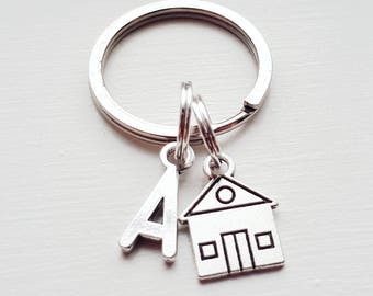 TINY House Keychain With Initial Charm