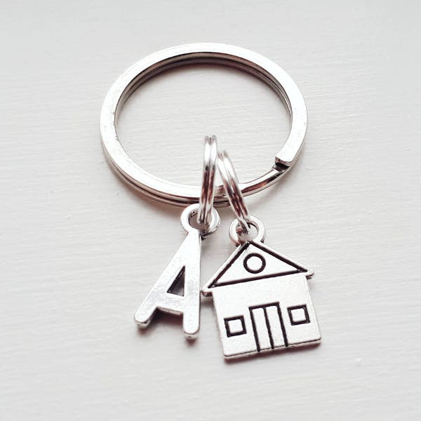 SMALL House Keychain With Initial Charm - New House Key Chain - Housewarming Gift From Realtor